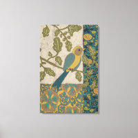 Gelber und Aquamariner Blauer Vogel auf einem Zwei