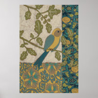 Gelber und Aquamariner Blauer Vogel auf einem Zwei