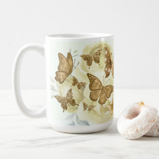 Gelber und goldener Schmetterlings-Kaffeebecher Kaffeetasse