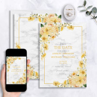Gelber und grauer Blumenmarmor Save the Date