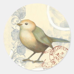 Gelber und grüner Spatz auf vintage Hintergrund Runder Aufkleber