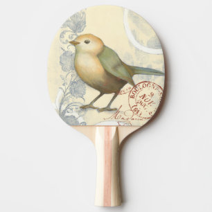 Gelber und grüner Spatz auf Vintage-Hintergrund Tischtennis Schläger