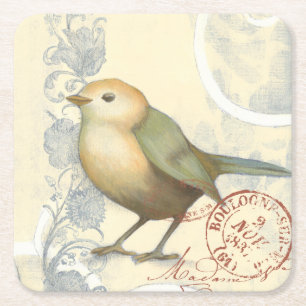 Gelber und grüner Spatz auf Vintagem Hintergrund Rechteckiger Pappuntersetzer