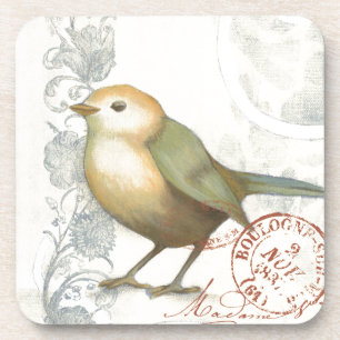 Gelber und grüner Spatz auf Vintagem Hintergrund Untersetzer