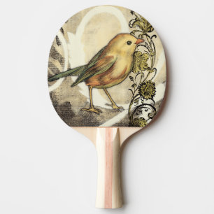 Gelber und grüner Vogel auf Vintagem Hintergrund Tischtennis Schläger