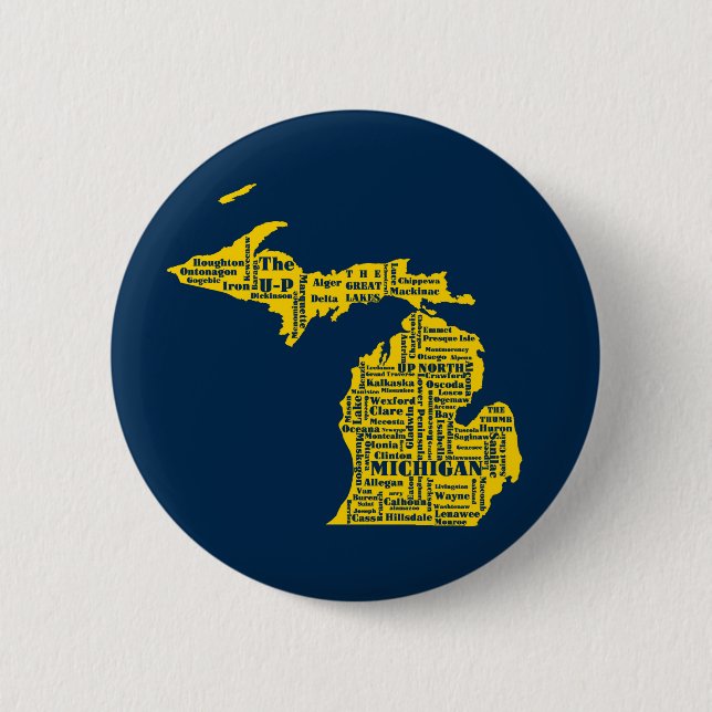 Gelber und Navy-Blue-Staat in Michigan-Städten Button (Vorderseite)
