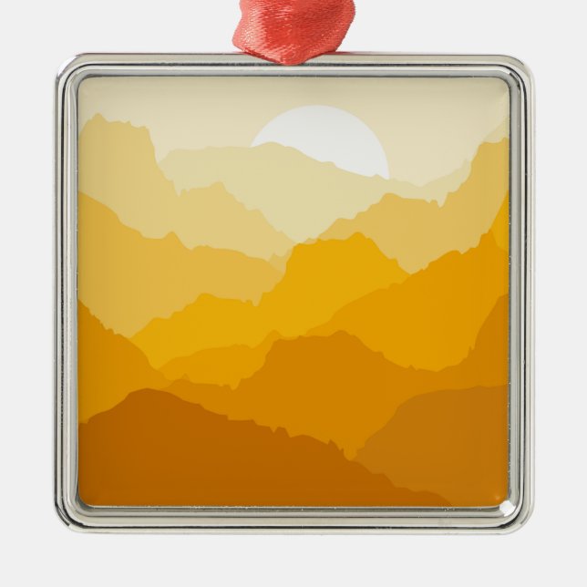 Gelber und orangefarbener Sonnenaufgang Ornament Aus Metall (Vorne)