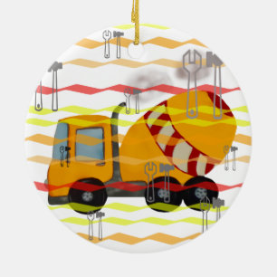 Gelber und roter Betonmischer Keramik Ornament