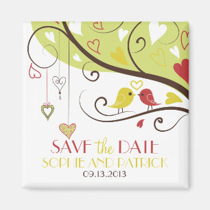 Gelber und roter Lovebirds-Save the Date Magnet