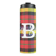 Gelber und roter Tartan Markierter Monogramm-Name