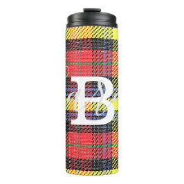 Gelber und roter Tartan Markierter Monogramm-Name Thermosbecher