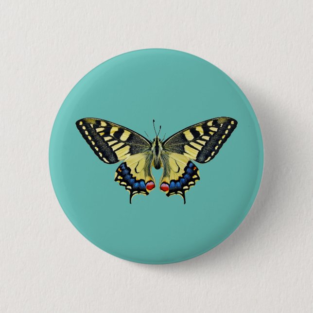 Gelber und schwarzer Schmetterling Button (Vorderseite)