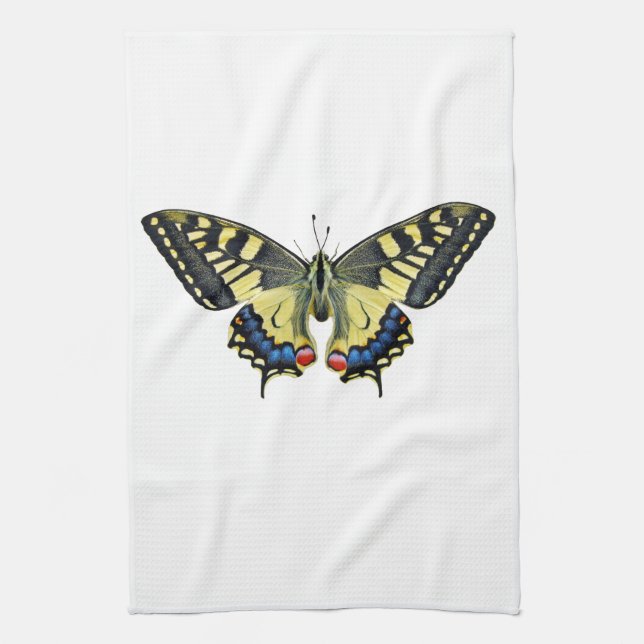Gelber und schwarzer Schmetterling Geschirrtuch (Vertikal)