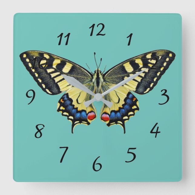 Gelber und schwarzer Schmetterling Quadratische Wanduhr (Vorderseite)