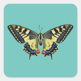 Gelber und schwarzer Schmetterling Quadratischer Aufkleber