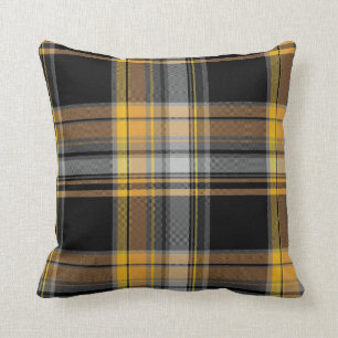 Gelber und schwarzer Tartan-karierter Entwurf Kissen