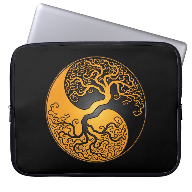Gelber und schwarzer Yin Yang Baum Laptopschutzhülle (Vorderseite)