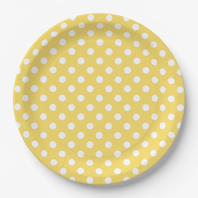 Gelber und weißer Polka-Dot Pappteller (Vorderseite)