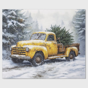 Gelber Vintage-Pickup-Truck Weihnachtsbaum Geschenkpapier