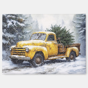 Gelber Vintage-Pickup-Truck Weihnachtsbaum Magnet