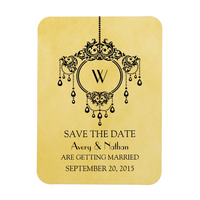 Gelber Vintager Kronleuchter Speichern Sie das Dat Magnet (Vertikal)