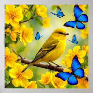 Gelber Vogel Auf Ast Frühjahrsnatur Wandkunst Poster
