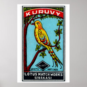 Gelber Vogel im Baum - Streichholzschachtel-Druck Poster