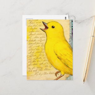 Gelber Vogel Mixed Media Postkarte