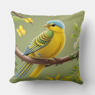 🐦 Gelber Vogel Wurf Kissen Botanischer Natur Deko