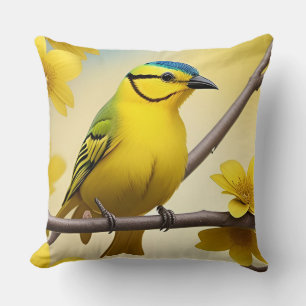 🌿 Gelber Vogel Zweig Wohnaccessoire Dekoration Kissen