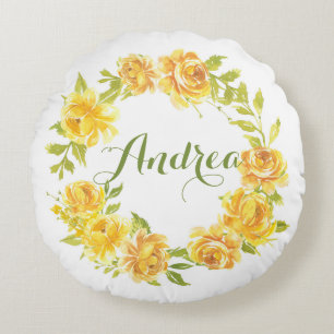 Gelber Wasserfarben-Sommer-Blumenkranz-Nursery Rundes Kissen