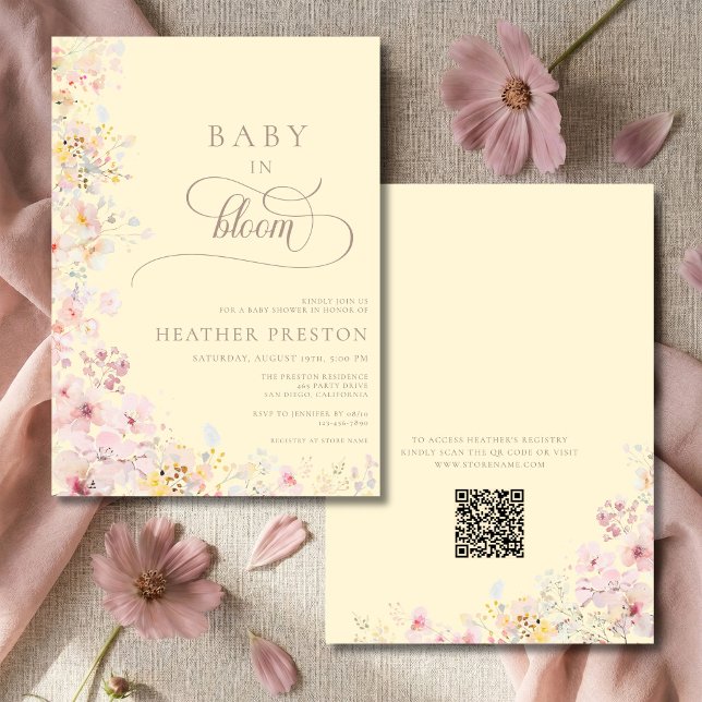 Gelber Wildblumen-QR-Code-Baby-Shower Einladung (Von Creator hochgeladen)