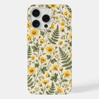 Gelber Wildblumen- und Farn-Botanik-Telefoncase iPhone 15 Pro Max Hülle