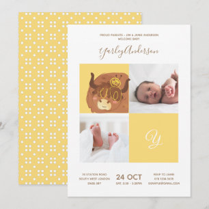 Gelber Yak • Alphabet Monogramm Süße Babyparty Einladung