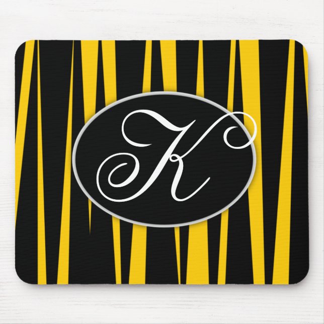 Gelber Zebra Stripes mit Monogramm Mousepads (Vorne)