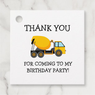 Gelber Zementwagen Kindergeburtstag Danke Geschenkanhänger