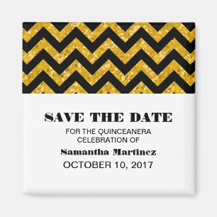 Gelber Zickzack Glitzer Quinceañera Magnet