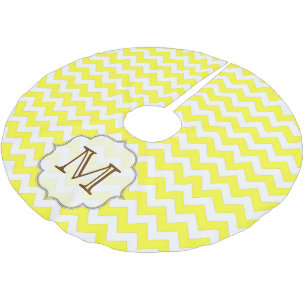 Gelber Zickzack Streifen Monogram, anfänglicher Tr Polyester Weihnachtsbaumdecke