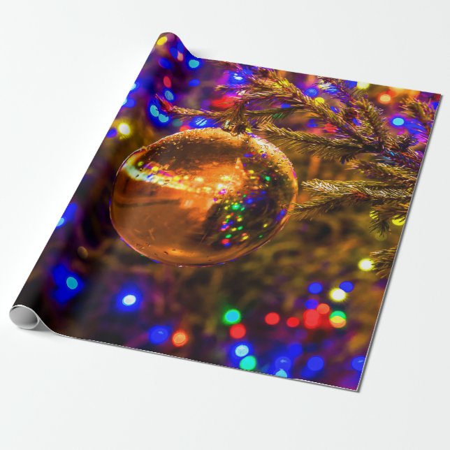 Gelber Zierball, farbenfrohe Lichter Geschenkpapier (Ungerollt)