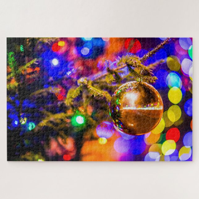 Gelber Zierball, leuchtende Lichter Puzzle (Horizontal)