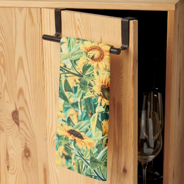 Gelbes, Aquamarines Blumendesign Geschirrtuch (Drittel gefaltet)