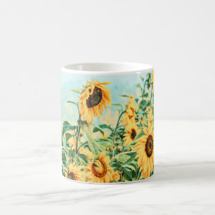 Gelbes, Aquamarines Blumendesign Kaffeetasse