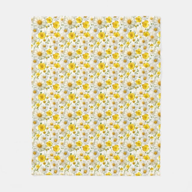 Gelbes Aquarell-Wildblumenmuster  Fleecedecke (Vorderseite)