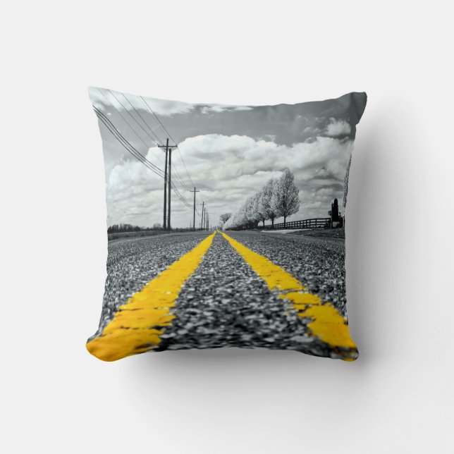 Gelbes Asphalt Highway Road Creative Fotografy Kissen (Vorderseite)