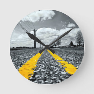 Gelbes Asphalt Highway Road Creative Fotografy Runde Wanduhr