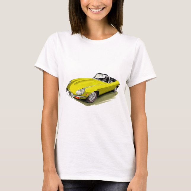 Gelbes Auto Jaguars XKE T-Shirt (Vorderseite)