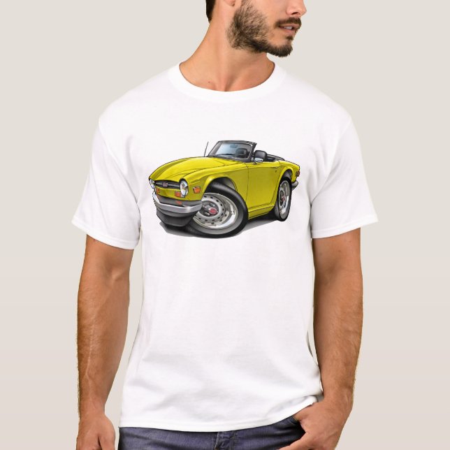Gelbes Auto Triumphs TR6 T-Shirt (Vorderseite)