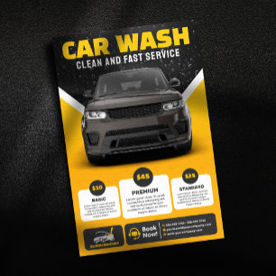 Gelbes Auto-Wasch- und Autodetailing-Mobil Auto-Wa Flyer