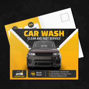 Gelbes Auto-Wasch- und Autodetailing-Mobil-Auto-Wa Postkarte