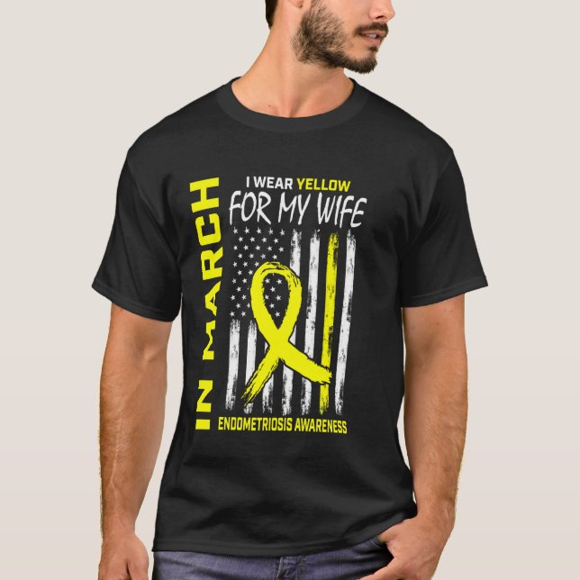 Gelbes Band Endometriose-Bewusstsein Ehefrau Ameri T-Shirt (Vorderseite)